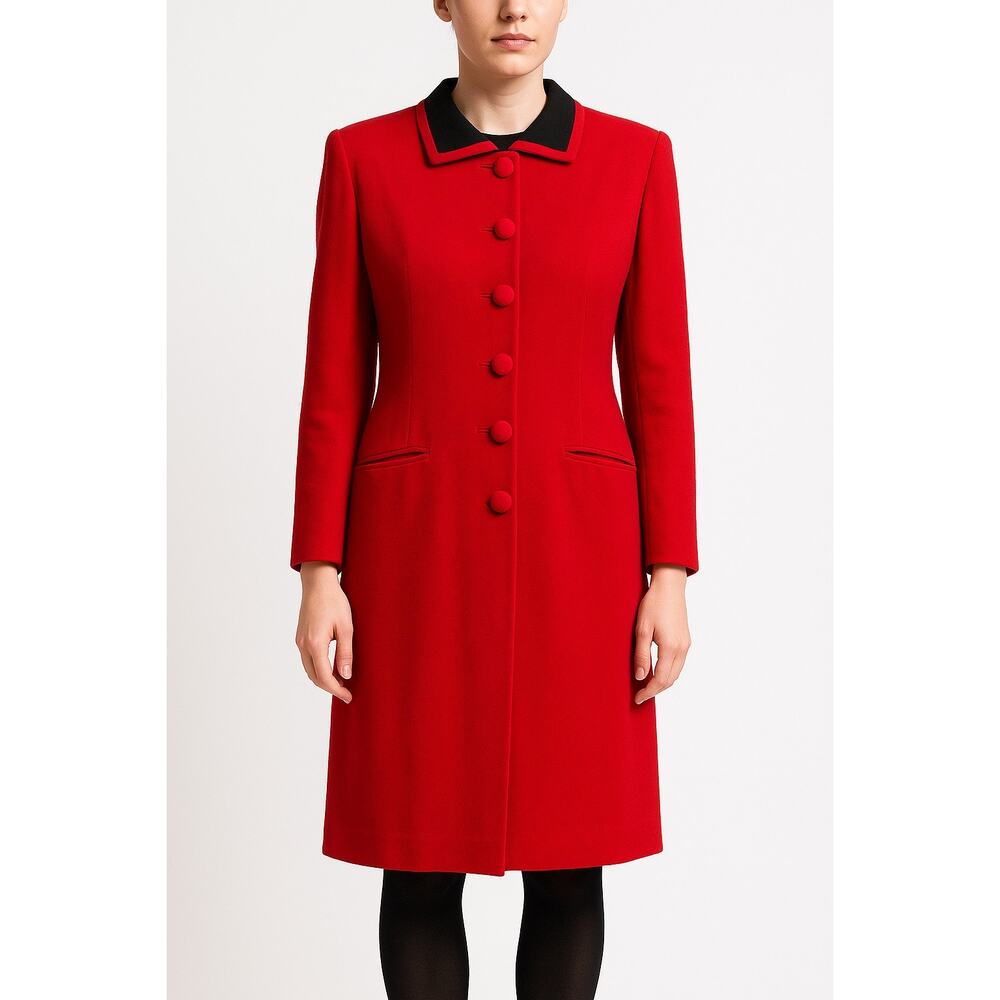 1980s Jones New York Red & Black Collar 100% Wool Dress USA Made small
